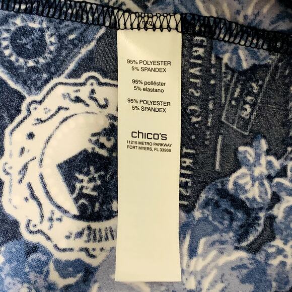 WEEKENDS By CHICO'S Zip Front Jacket Top Size 1 (M /8) Blue Print Band Collar - Picture 6 of 7